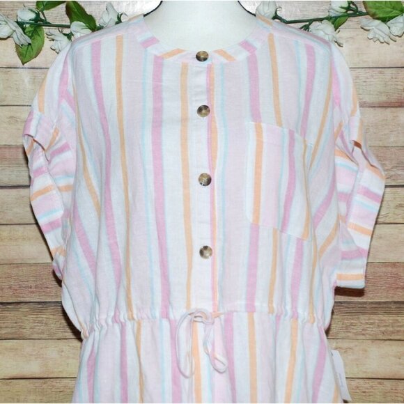 NWT Time And Tru Ladies Pink Striped Sheath Dress Size XXL Linen Blend Pockets S - Picture 2 of 14